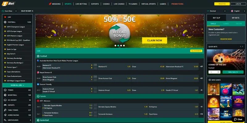 1Bet home page