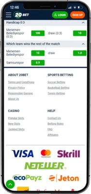 20bet mobile footer