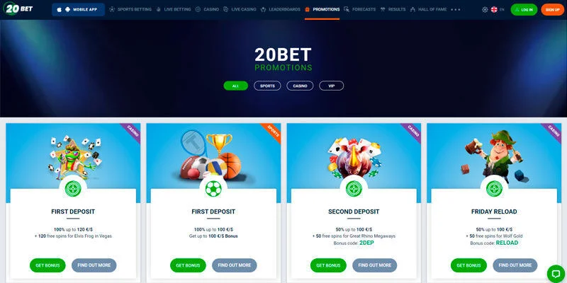 new bookmaker in Europe 20bet - homepage