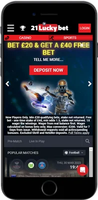 21LuckyBet mobile app - promo page