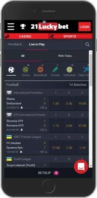 21LuckyBet mobile app - sports page