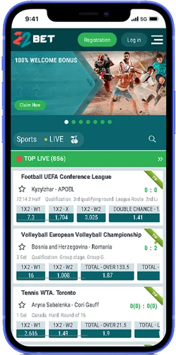 22Bet is the top mobile sports betting game in Canada.