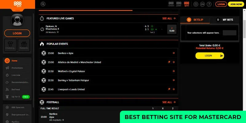 888sport bookmaker for MasterCard - home page