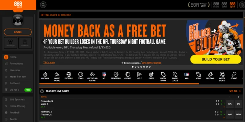 Website for Football bets - 888Sport