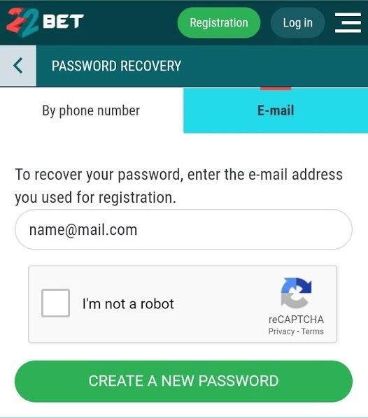 22bet password retrieval - web/iOS