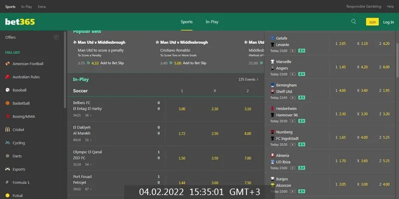 bet365 sports page