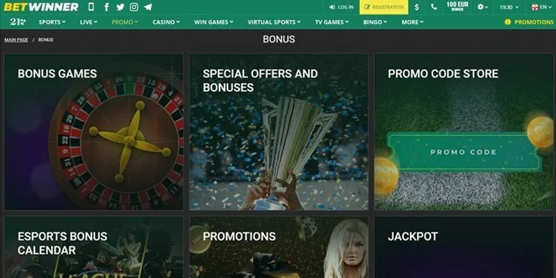 New BetWinner sports page