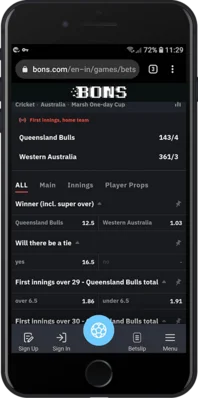bons cricket betting page