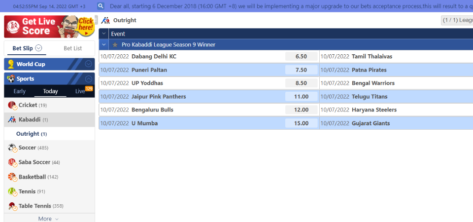 Crickex Betting Markets