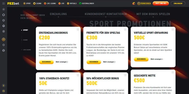New bookmaker FEZbet main page