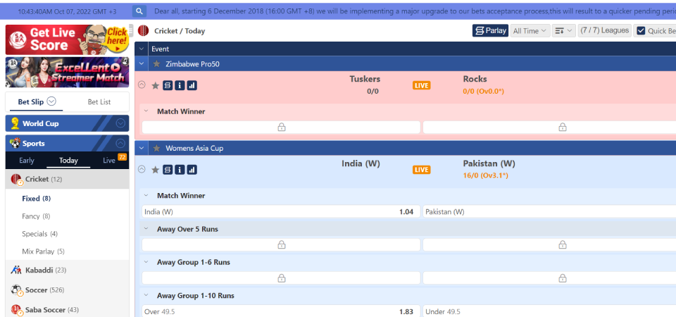 Sit Betting ICCWIN Evaluation