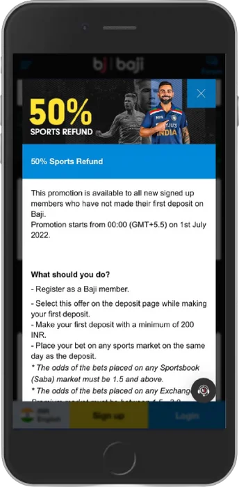 A 50% Sports Refund Bonus of up to 1,000 INR