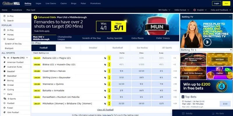 William Hill sports page